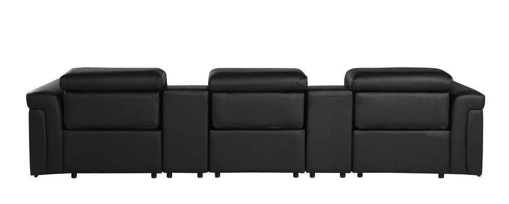 Beige Top Grain Leather Reclining Metal USB Sofa - 126-inch