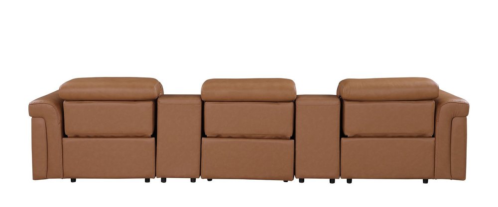Beige Top Grain Leather Reclining Metal USB Sofa - 126-inch