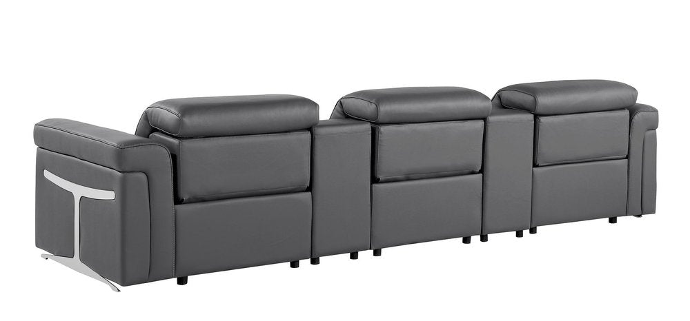 Beige Top Grain Leather Reclining Metal USB Sofa - 126-inch