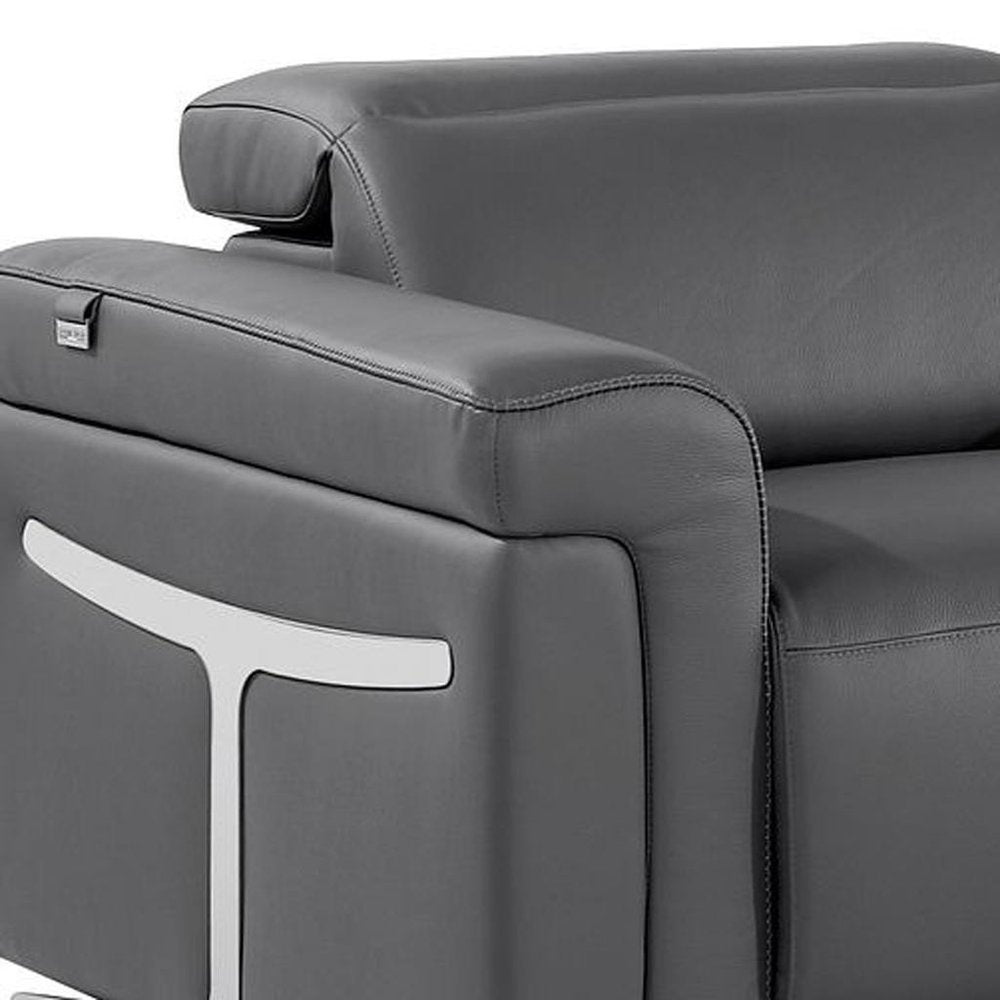 Beige Top Grain Leather Reclining Metal USB Sofa - 126-inch