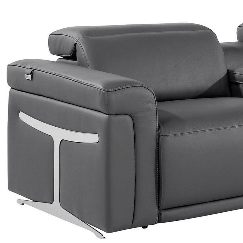 Beige Top Grain Leather Reclining Metal USB Sofa - 126-inch