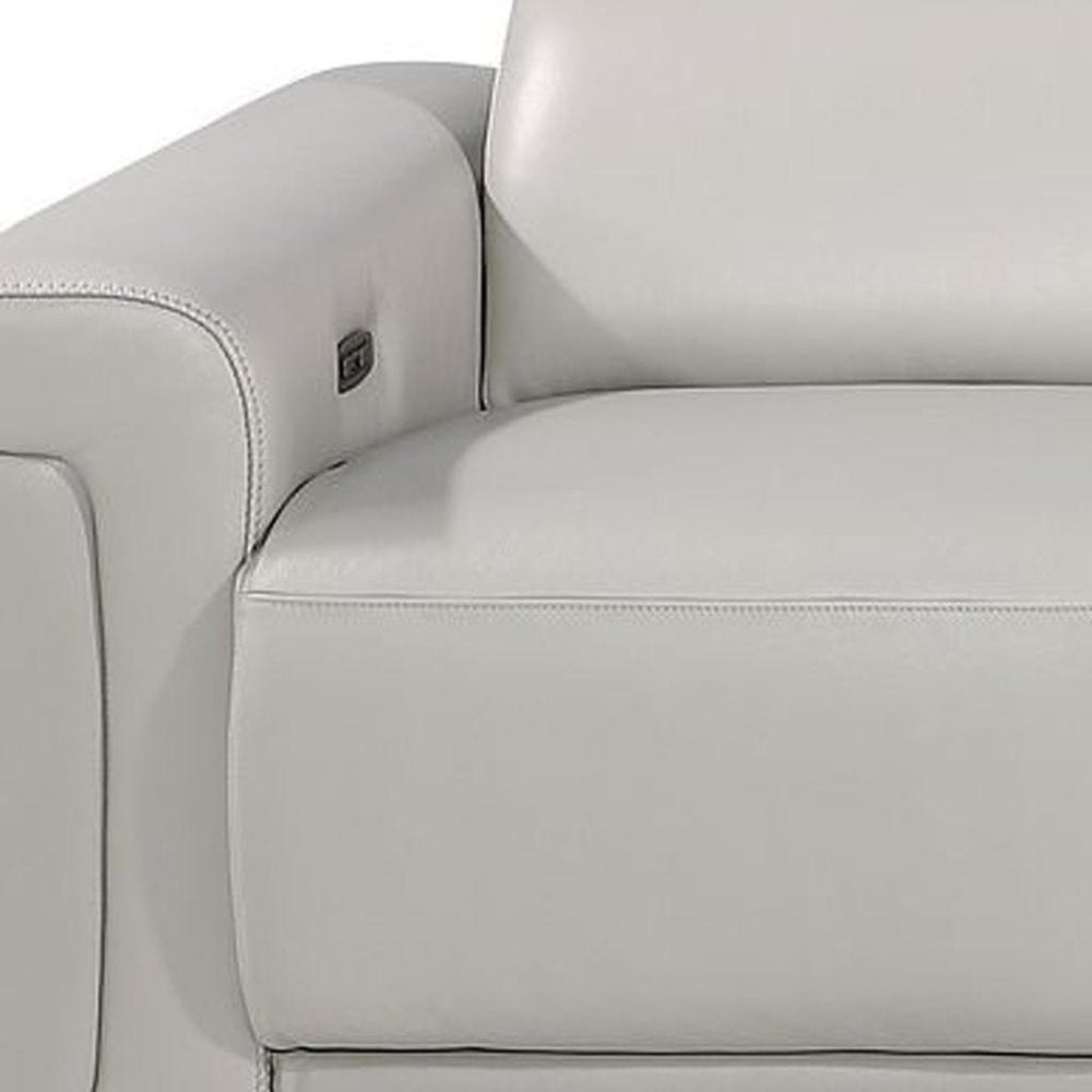 Beige Top Grain Leather Reclining Metal USB Sofa - 126-inch