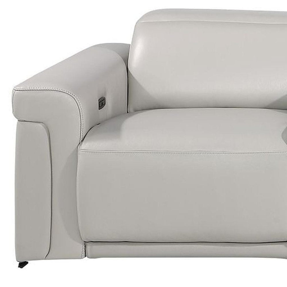 Beige Top Grain Leather Reclining Metal USB Sofa - 126-inch