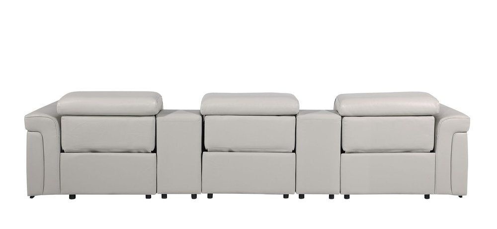 Beige Top Grain Leather Reclining Metal USB Sofa - 126-inch