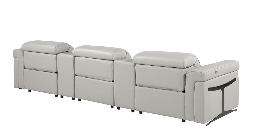 Beige Top Grain Leather Reclining Metal USB Sofa - 126-inch