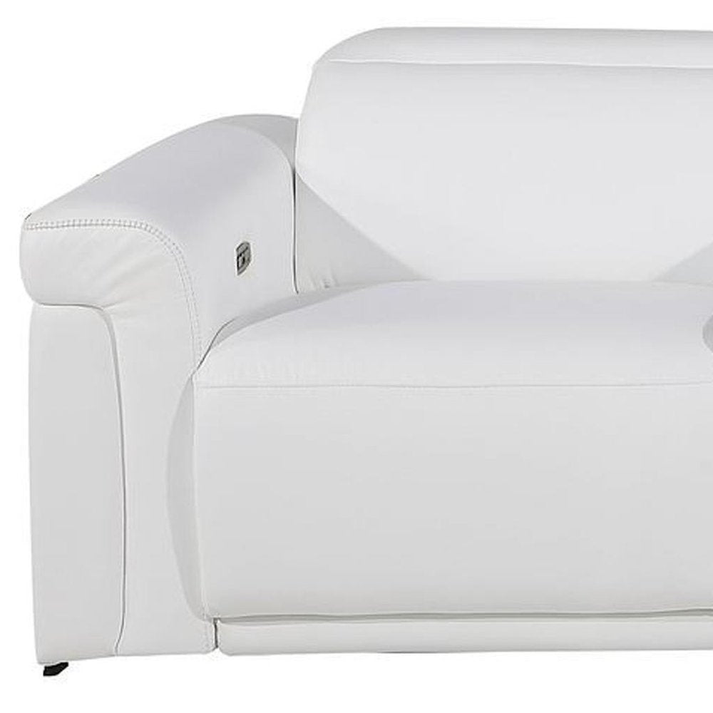 Beige Top Grain Leather Reclining Metal USB Sofa - 126-inch