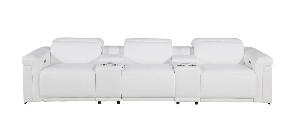 Beige Top Grain Leather Reclining Metal USB Sofa - 126-inch