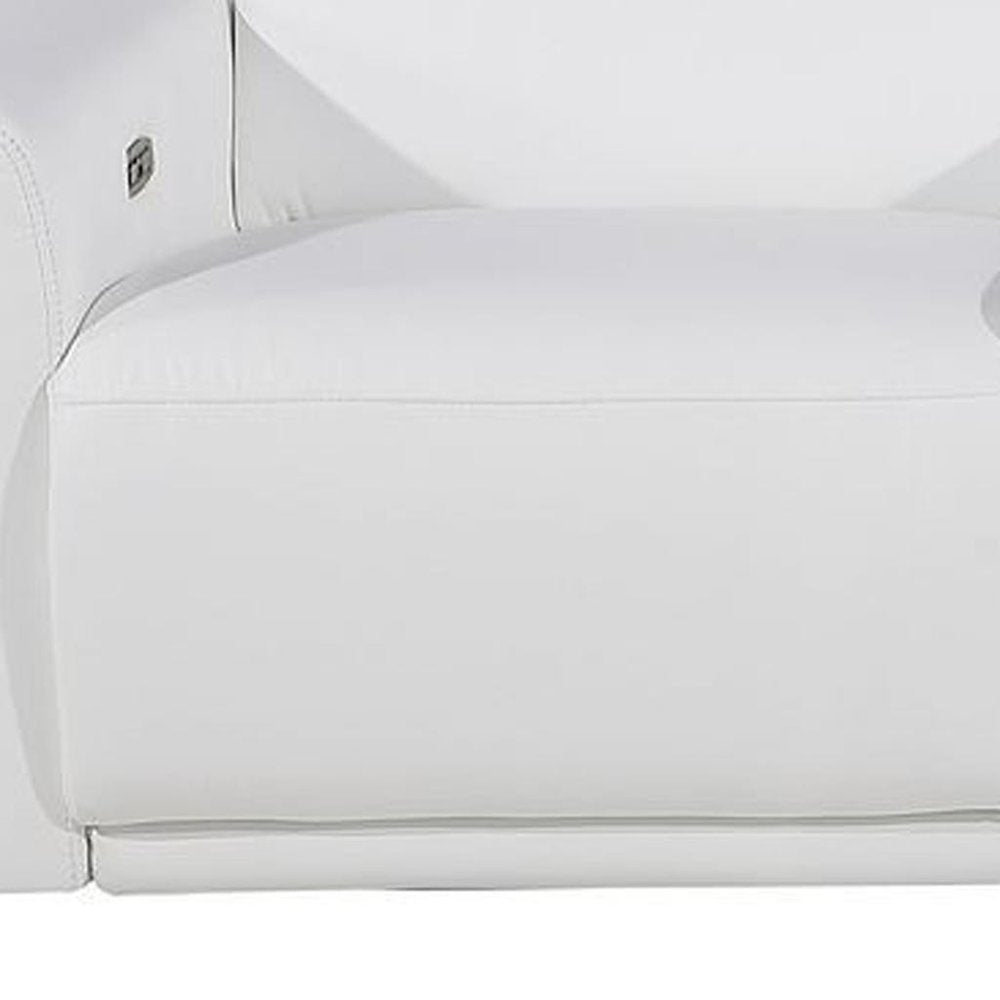 Beige Top Grain Leather Reclining Metal USB Sofa - 126-inch