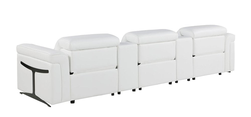 Beige Top Grain Leather Reclining Metal USB Sofa - 126-inch