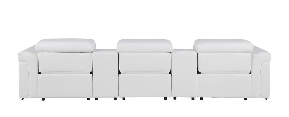 Beige Top Grain Leather Reclining Metal USB Sofa - 126-inch