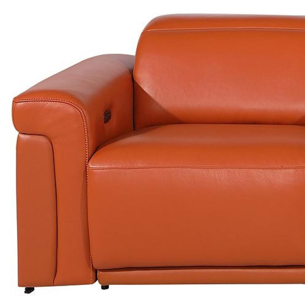Beige Top Grain Leather Reclining Metal USB Sofa - 126-inch