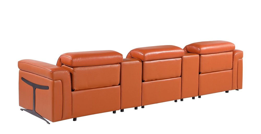 Beige Top Grain Leather Reclining Metal USB Sofa - 126-inch