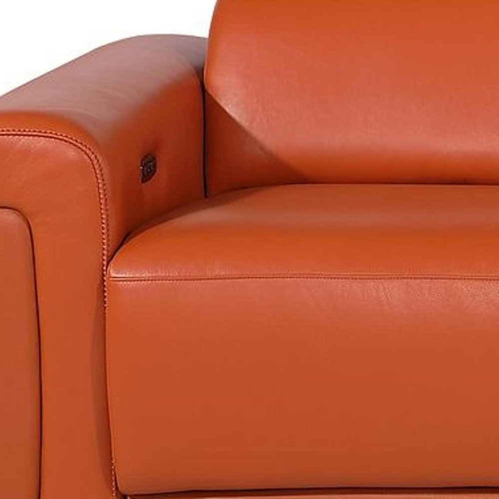 Beige Top Grain Leather Reclining Metal USB Sofa - 126-inch