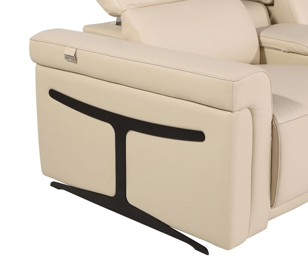 Beige Top Grain Leather Reclining Metal USB Sofa - 166-inch
