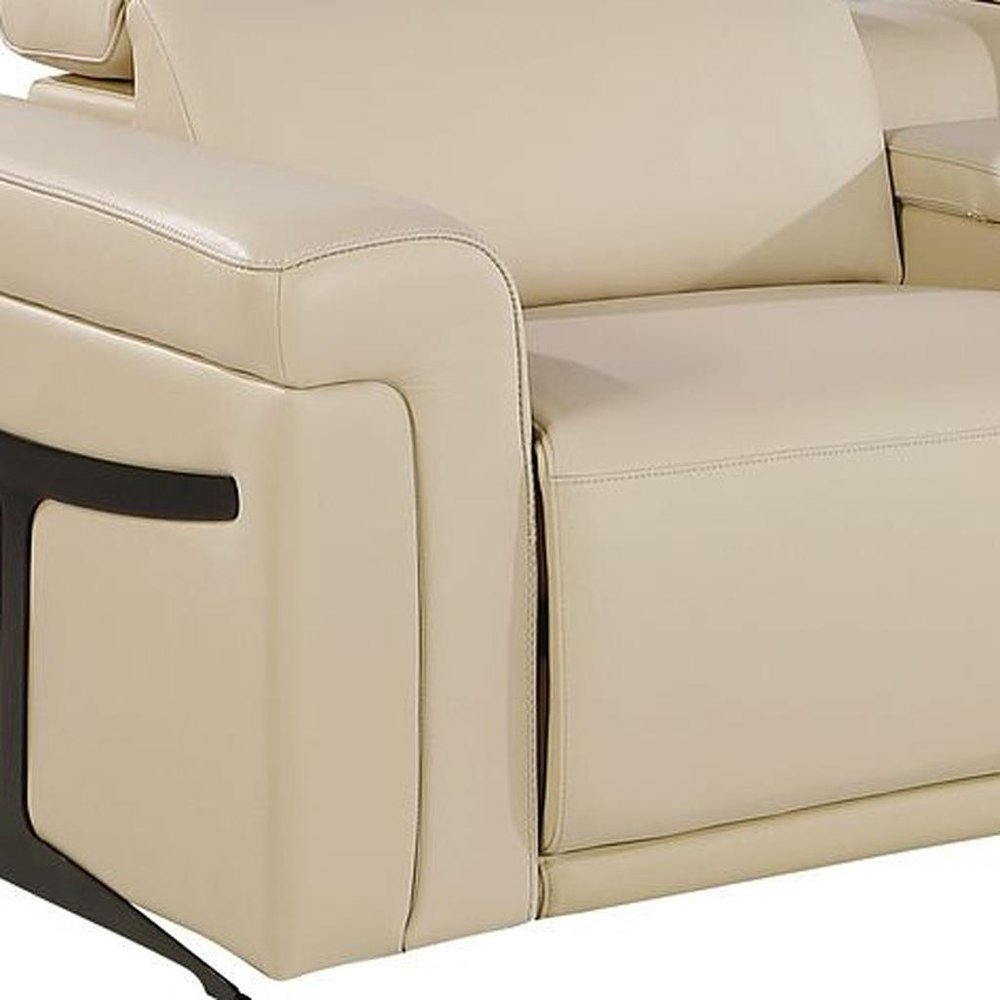 Beige Top Grain Leather Reclining Metal USB Sofa - 166-inch
