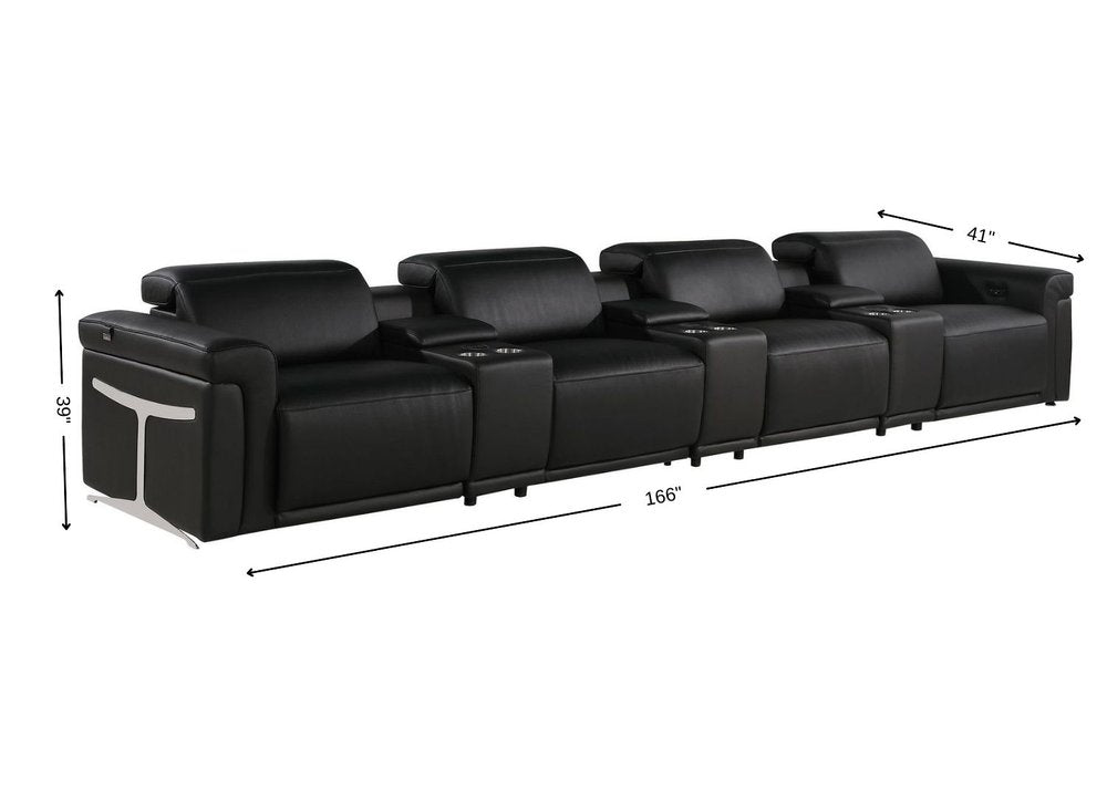 Beige Top Grain Leather Reclining Metal USB Sofa - 166-inch
