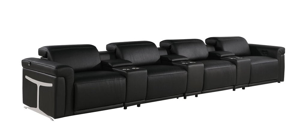 Beige Top Grain Leather Reclining Metal USB Sofa - 166-inch