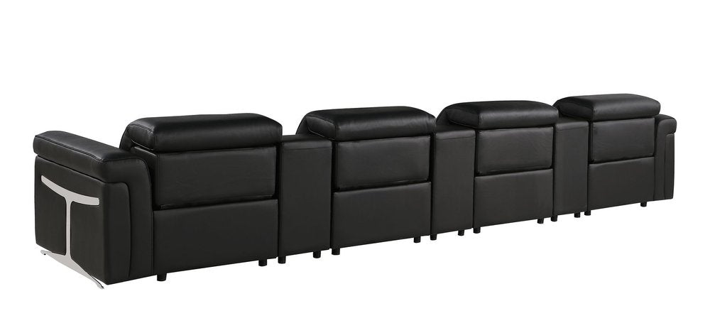 Beige Top Grain Leather Reclining Metal USB Sofa - 166-inch