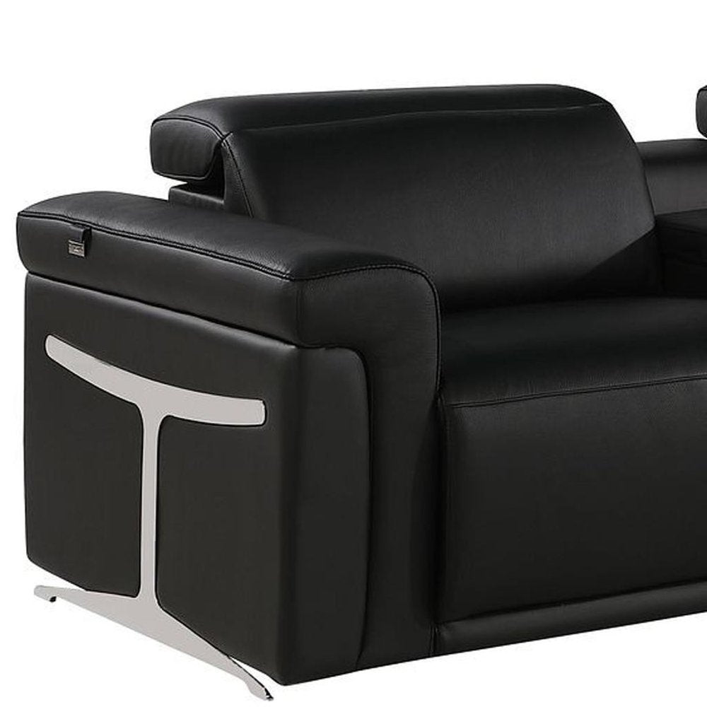 Beige Top Grain Leather Reclining Metal USB Sofa - 166-inch