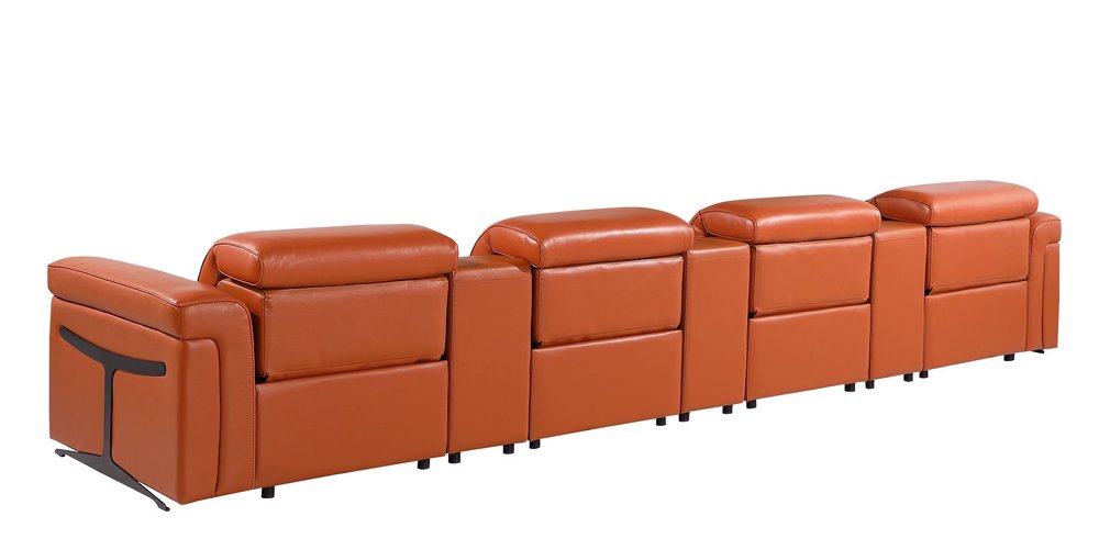 Beige Top Grain Leather Reclining Metal USB Sofa - 166-inch