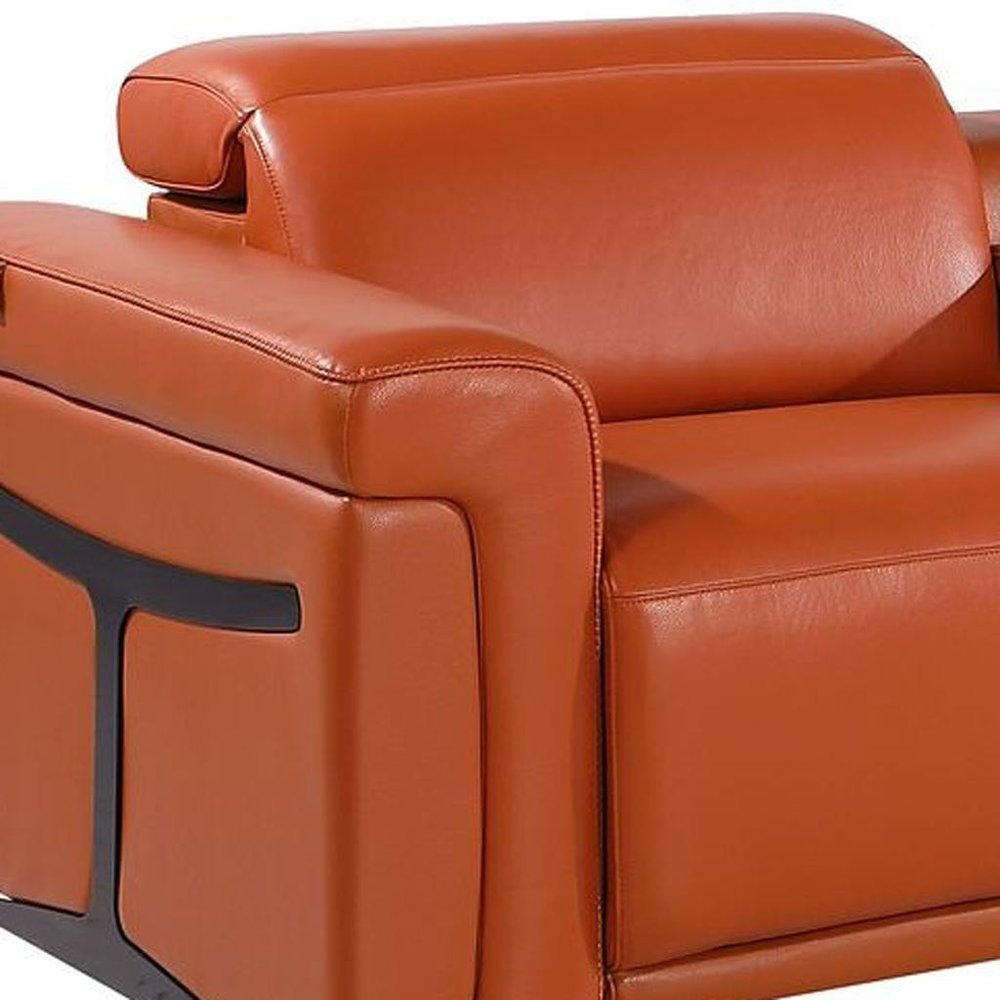 Beige Top Grain Leather Reclining Metal USB Sofa - 166-inch