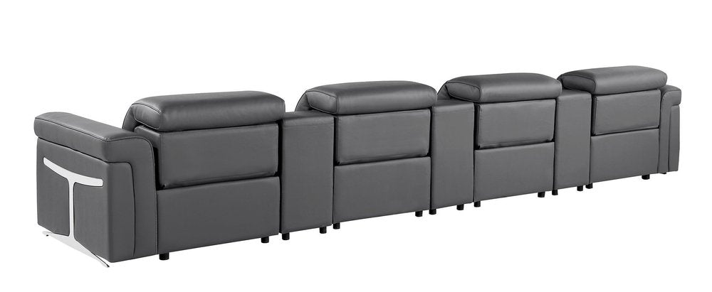 Beige Top Grain Leather Reclining Metal USB Sofa - 166-inch