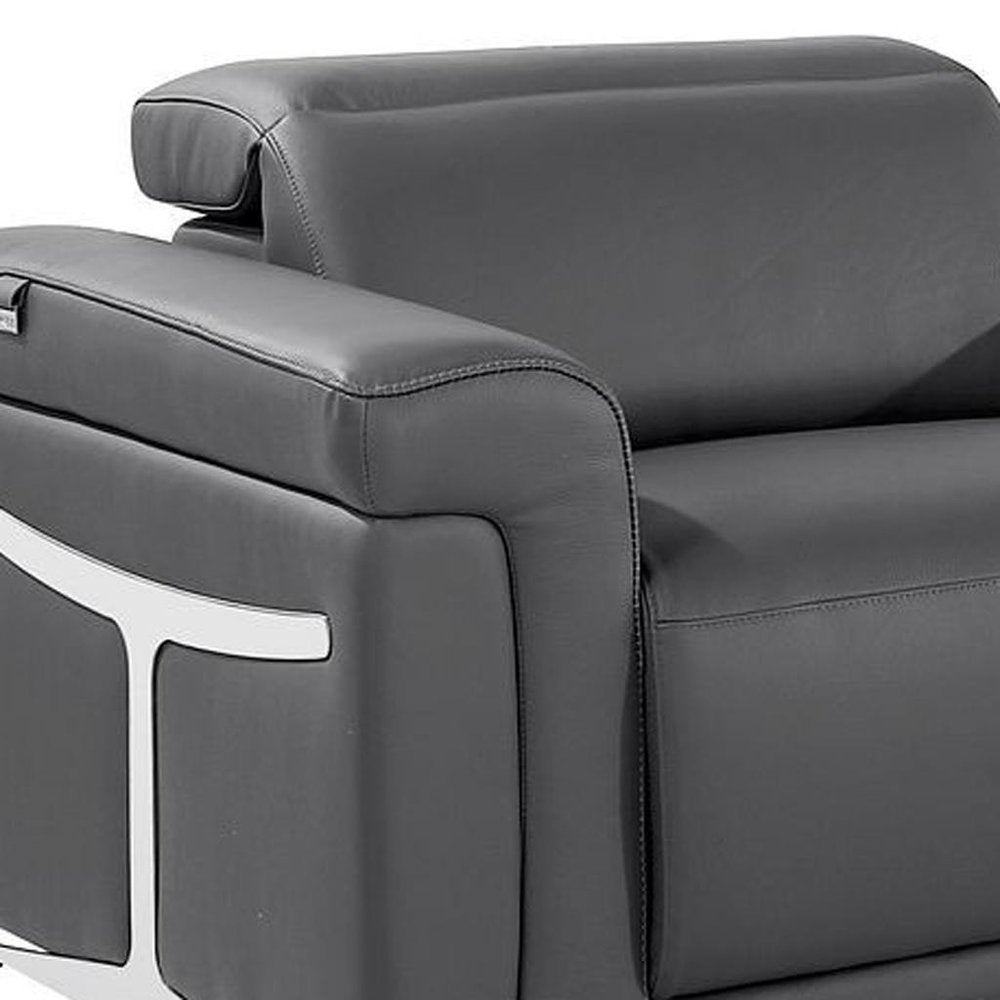 Beige Top Grain Leather Reclining Metal USB Sofa - 166-inch