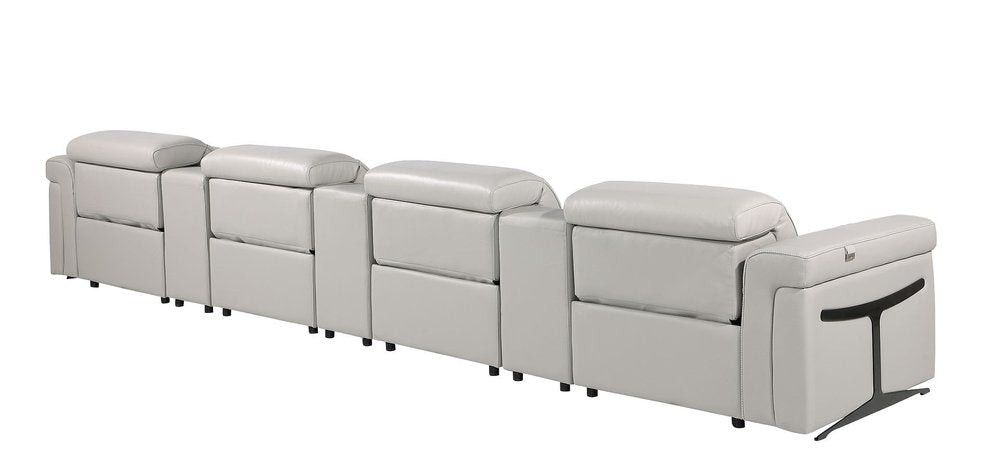 Beige Top Grain Leather Reclining Metal USB Sofa - 166-inch