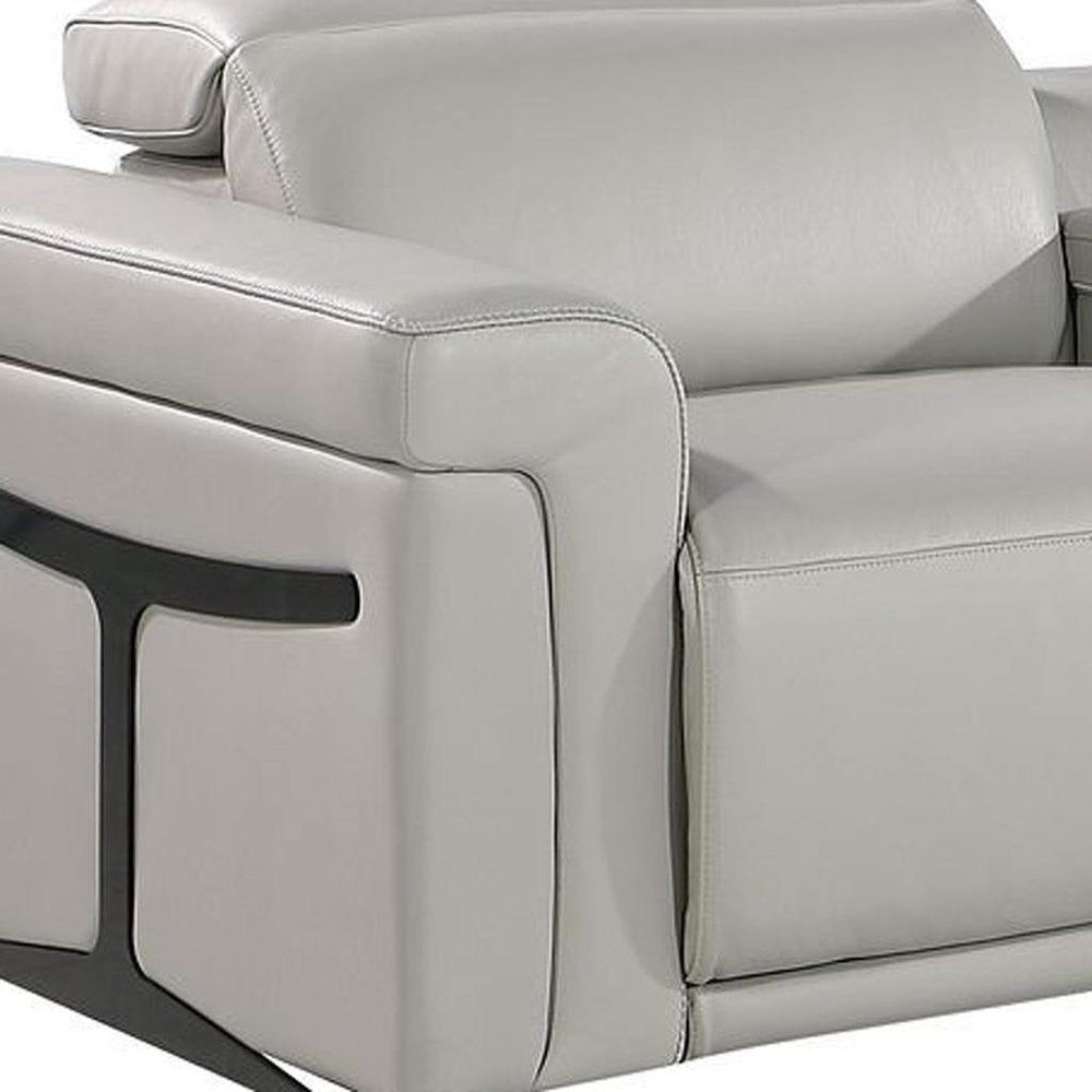 Beige Top Grain Leather Reclining Metal USB Sofa - 166-inch