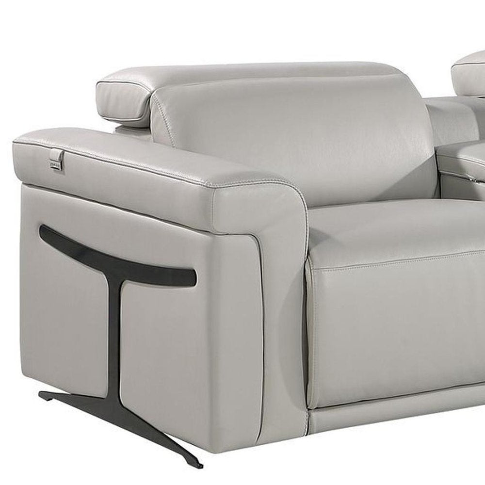 Beige Top Grain Leather Reclining Metal USB Sofa - 166-inch