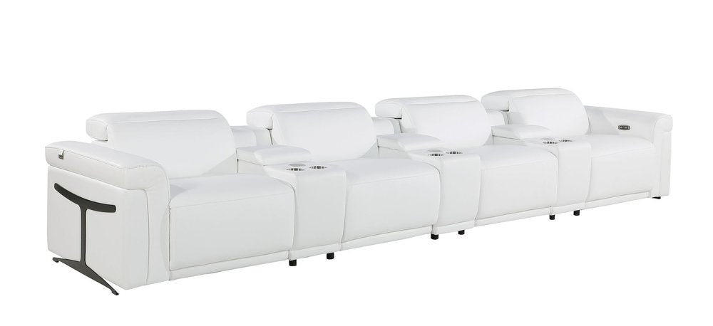 Beige Top Grain Leather Reclining Metal USB Sofa - 166-inch