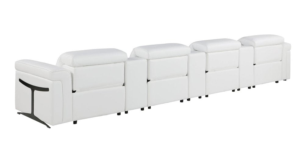 Beige Top Grain Leather Reclining Metal USB Sofa - 166-inch