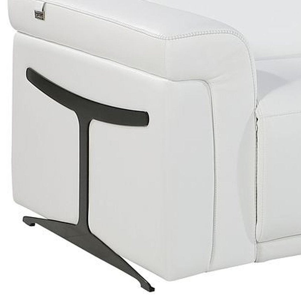 Beige Top Grain Leather Reclining Metal USB Sofa - 166-inch