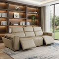 Beige Top Grain Leather Reclining Metal USB Sofa - 104-inch
