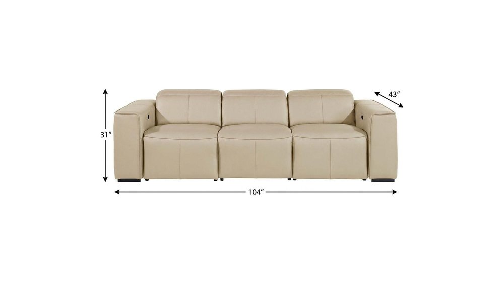 Beige Top Grain Leather Reclining Metal USB Sofa - 104-inch
