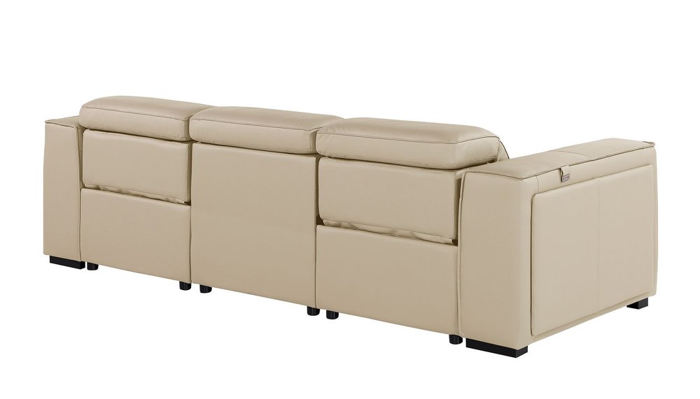 Beige Top Grain Leather Reclining Metal USB Sofa - 104-inch