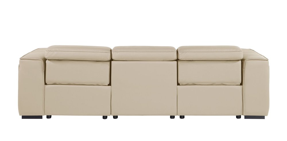 Beige Top Grain Leather Reclining Metal USB Sofa - 104-inch