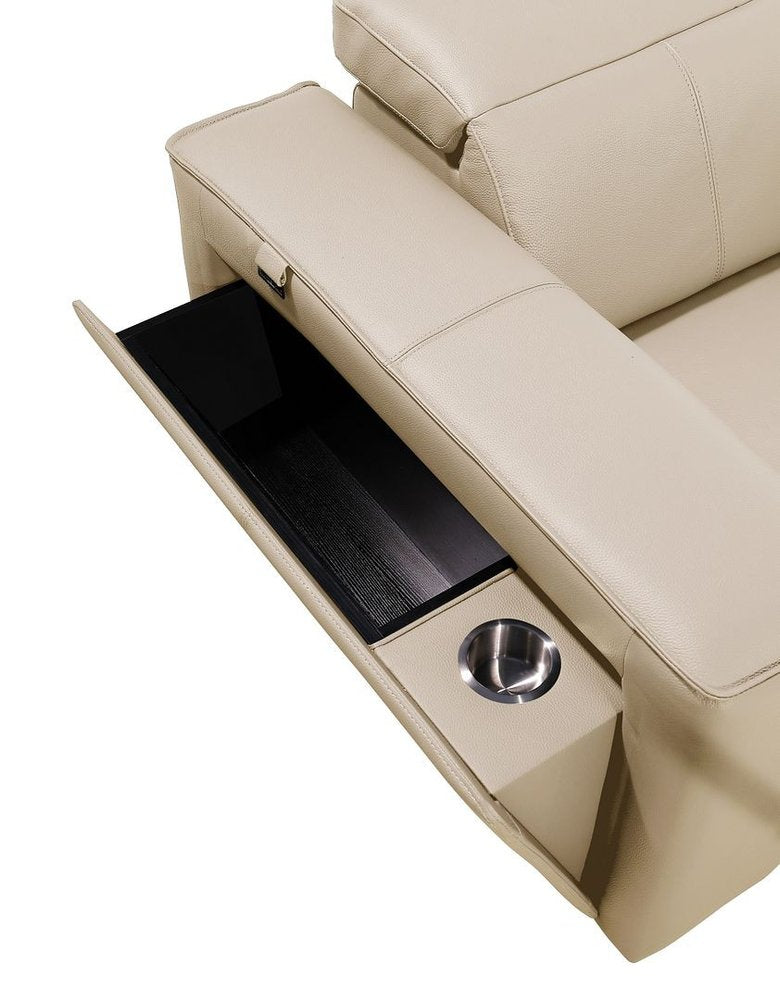 Beige Top Grain Leather Reclining Metal USB Sofa - 104-inch