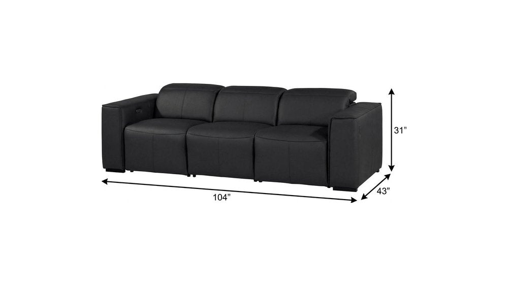 Beige Top Grain Leather Reclining Metal USB Sofa - 104-inch