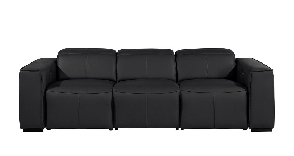 Beige Top Grain Leather Reclining Metal USB Sofa - 104-inch