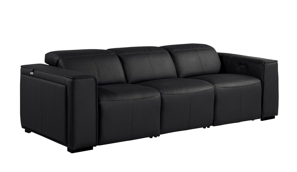 Beige Top Grain Leather Reclining Metal USB Sofa - 104-inch