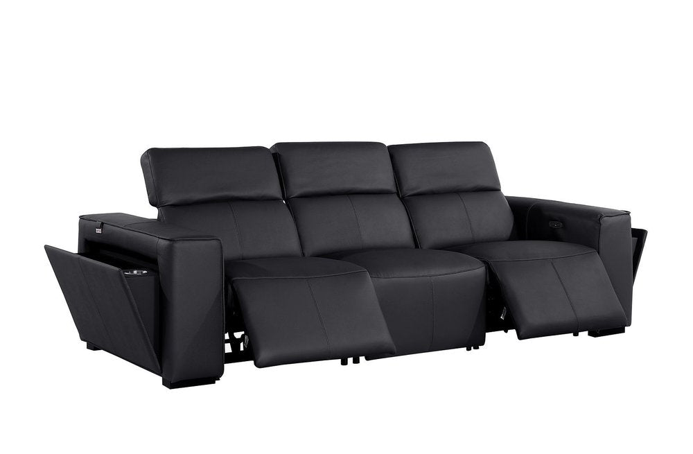 Beige Top Grain Leather Reclining Metal USB Sofa - 104-inch
