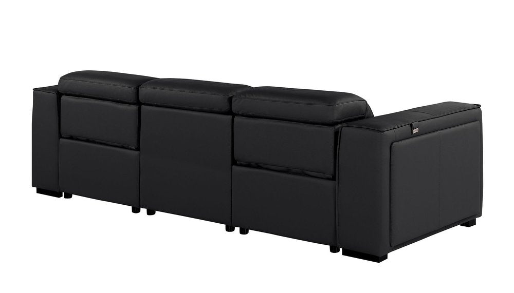 Beige Top Grain Leather Reclining Metal USB Sofa - 104-inch