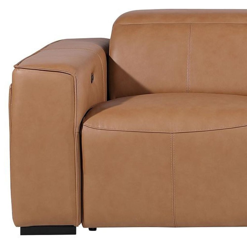 Beige Top Grain Leather Reclining Metal USB Sofa - 104-inch