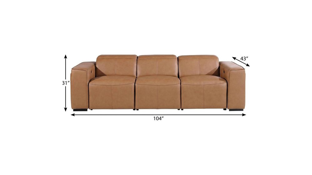 Beige Top Grain Leather Reclining Metal USB Sofa - 104-inch