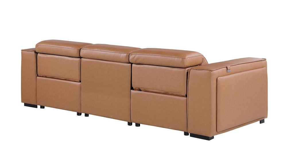 Beige Top Grain Leather Reclining Metal USB Sofa - 104-inch