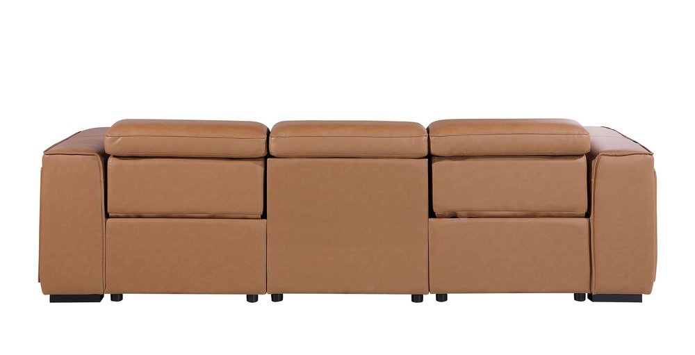 Beige Top Grain Leather Reclining Metal USB Sofa - 104-inch