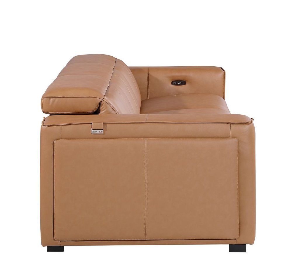 Beige Top Grain Leather Reclining Metal USB Sofa - 104-inch