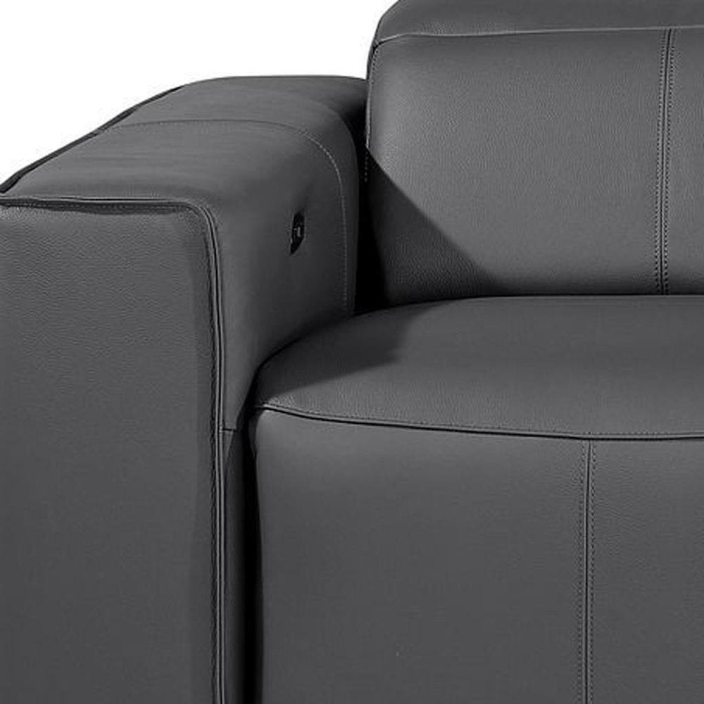 Beige Top Grain Leather Reclining Metal USB Sofa - 104-inch