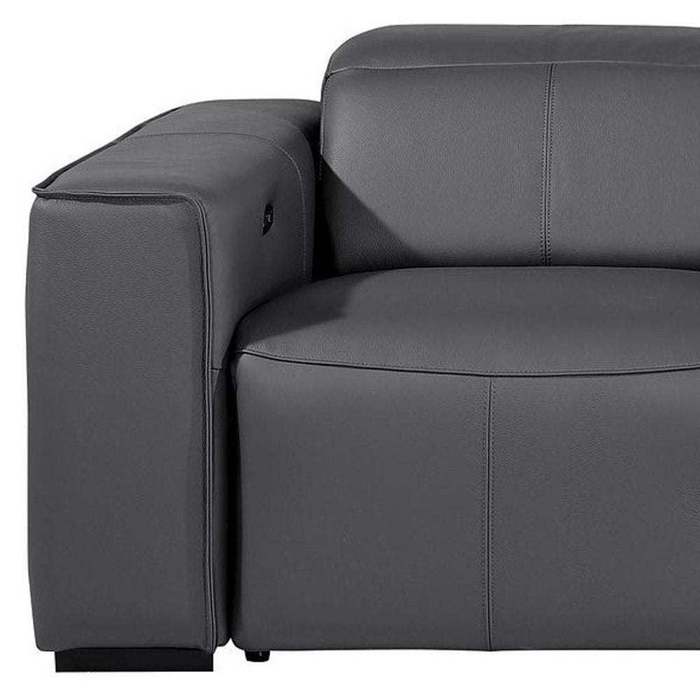 Beige Top Grain Leather Reclining Metal USB Sofa - 104-inch